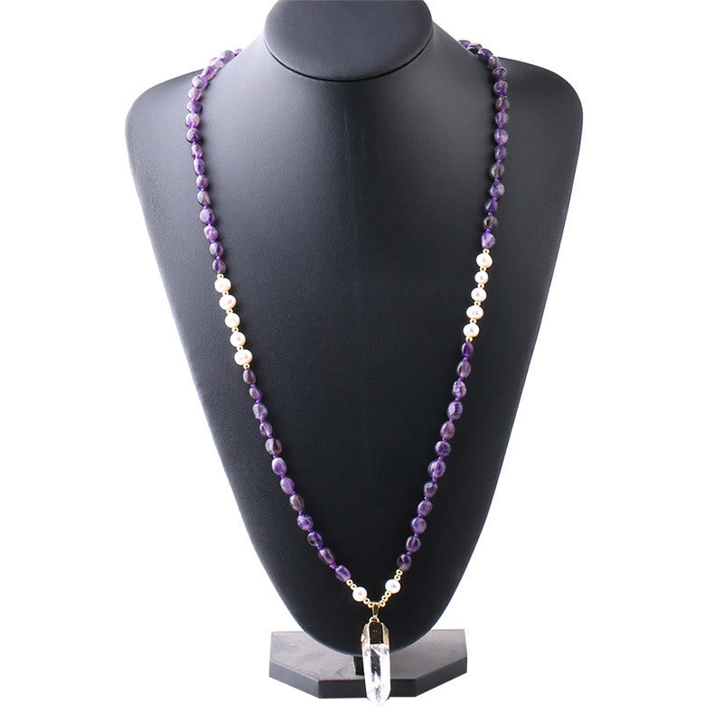 Olivenorma Irregular Crystal Column Pendant Long Necklace