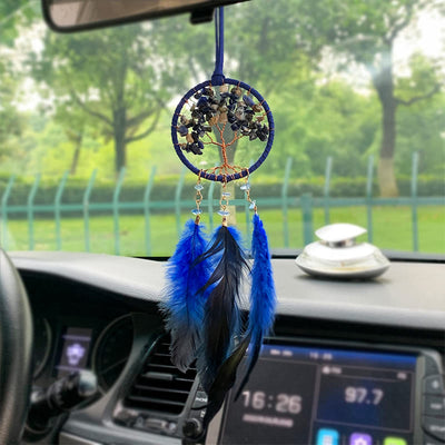 Olivenorma Crystal Tree of Life Feather Dreamcatcher Car Ornament