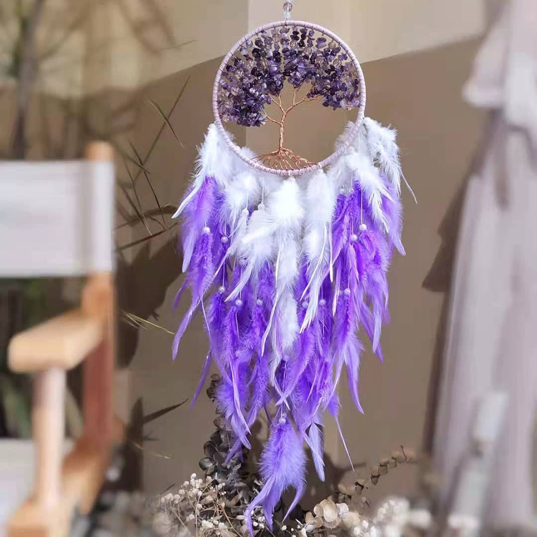 Olivenorma Healing Crystal Tree of Life Purple Dream Catcher