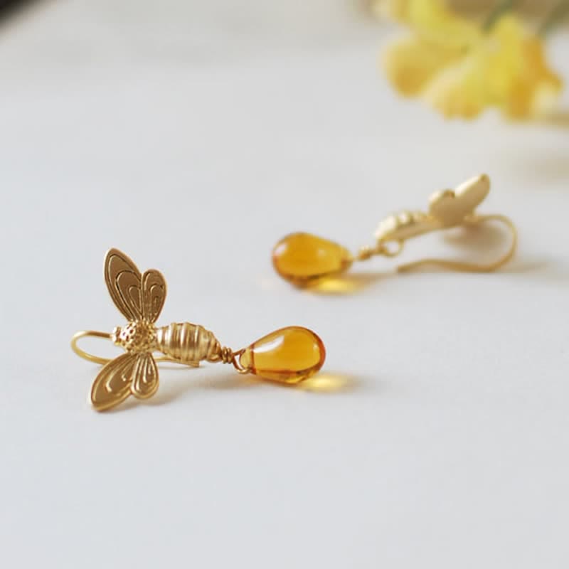 Olivenorma Bee Topaz Honey Drop Amber Earrings & Necklace