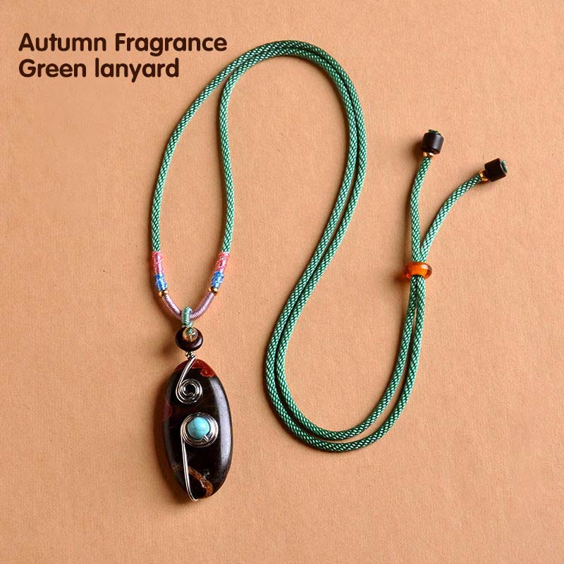 Olivenorma Natural Stone Pendant Hand Braided Rope Clavicle Necklace