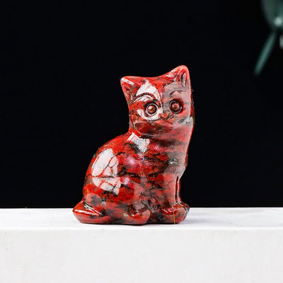 Olivenorma Natural Crystal Lucky Cat Carved Gemstone Decoration