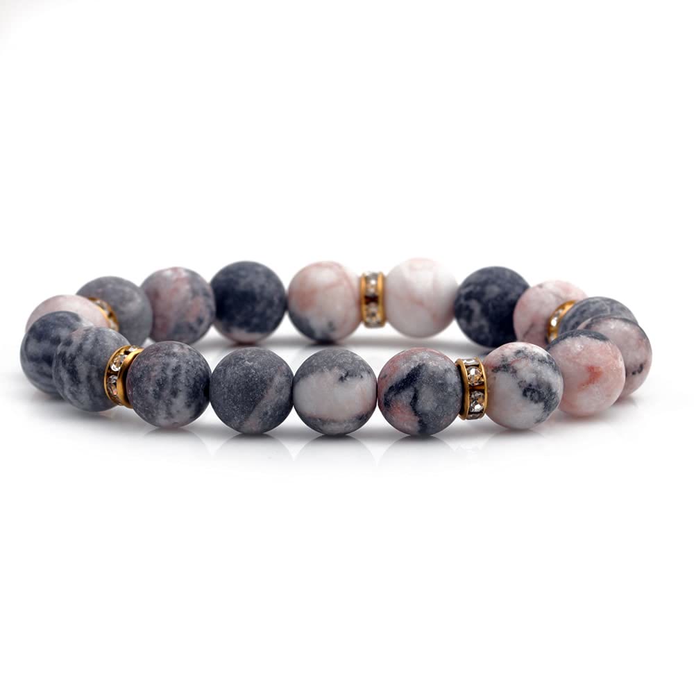 Olivenorma Natural Rhodonite Frosted Beaded Healing Bracelet