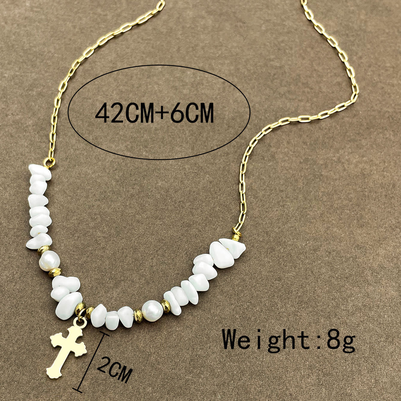 Olivenorma Hand Beaded Gravel Cross Irregular White Jade Necklace