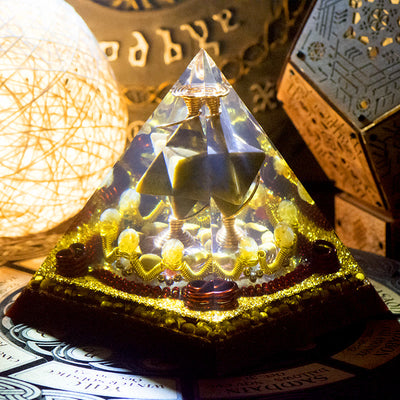 Olivenorma Merkaba Metatron's Cube Tiger Eye Citrine Tower Orgone Pyramid