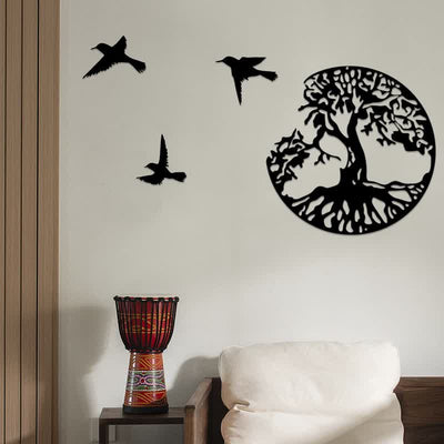 Tree of Life with Three Birds Metal Wall Decor