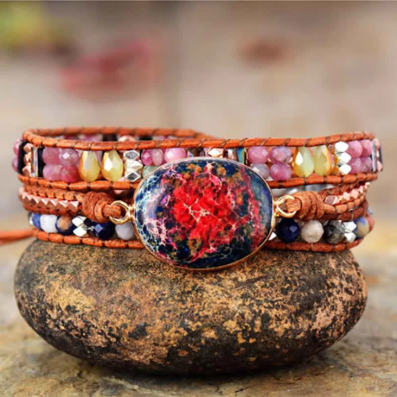 Olivenorma Natural Pink Emperor Stone Agalmatolite Wrap Bracelet