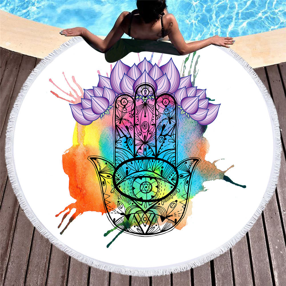 Olivenorma Hamsa Print Round Beach Towel Tapestry