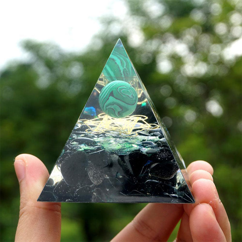 Olivenorma Malachite Sphere & Obsidian Healing Orgone Pyramid