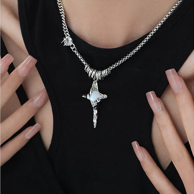 Olivenorma Moonstone Pleated Star Pendant Alloy Necklace