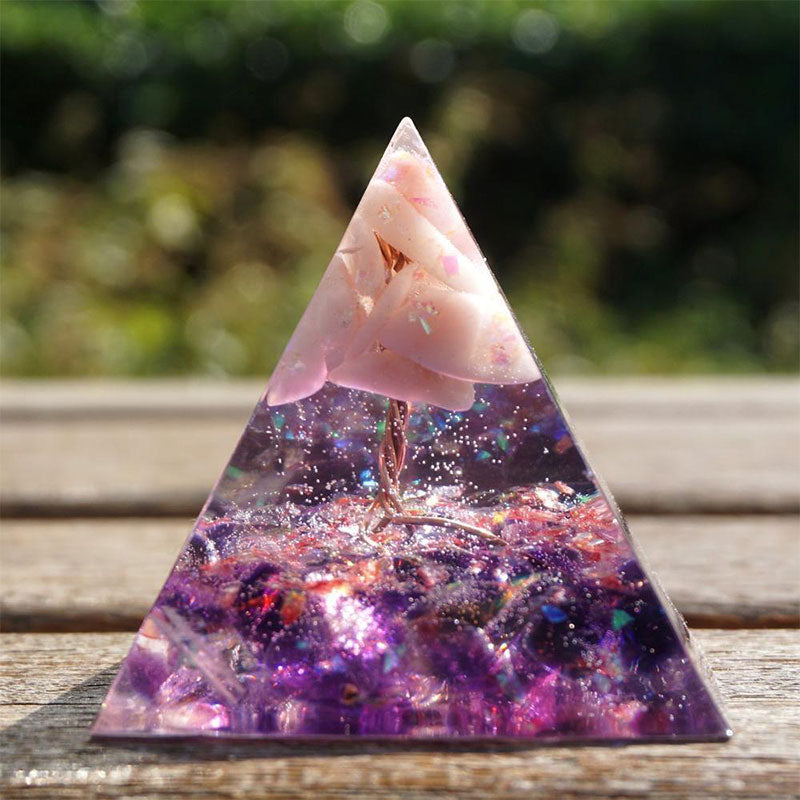 Olivenorma Tree Of Life Pink Opal With Amethyst Orgone Pyramid