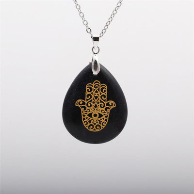 Olivenorma Natural Drop Shape Crystal Hamsa Pendant Necklace