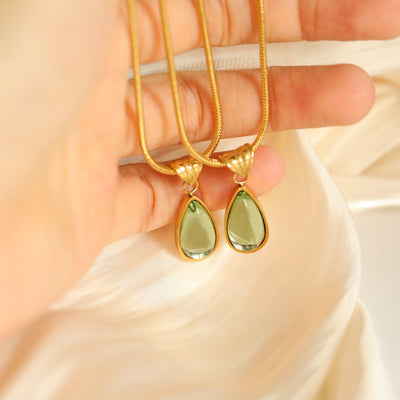 Olivenorma Drop Shape Green Aventurine Aquamarine Pendant Necklace