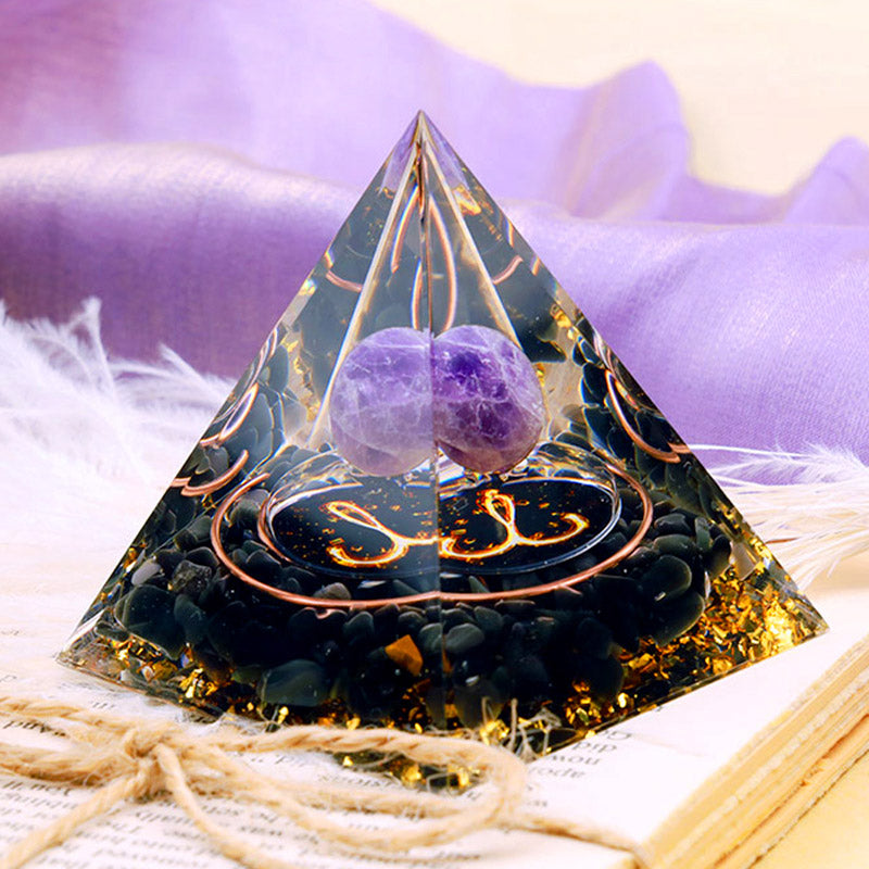 Olivenorma Amethyst Sphere With Obsidian Zodiac Aries Orgone Pyramid