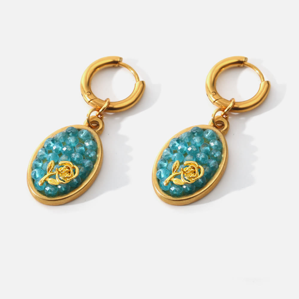 Olivenorma Paraiba Tourmaline Crushed Rose Oval Drop Earrings