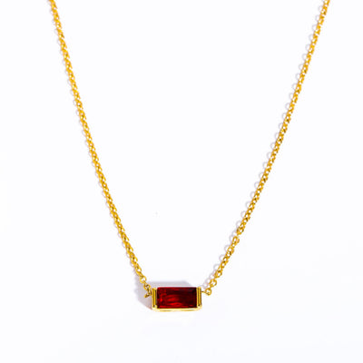 Olivenorma Simple Rectangular Birthstone Pendant Stainless Steel Necklace