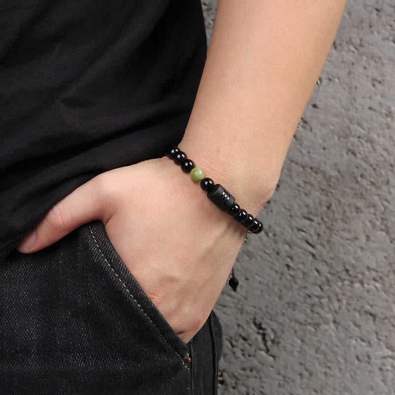 Olivenorma Natural Black Onyx Zodiac Men Woven Bracelet