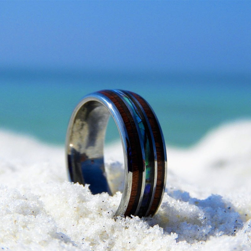 Olivenorma Koa Wood and Abalone Shell Tungsten Carbide Ring