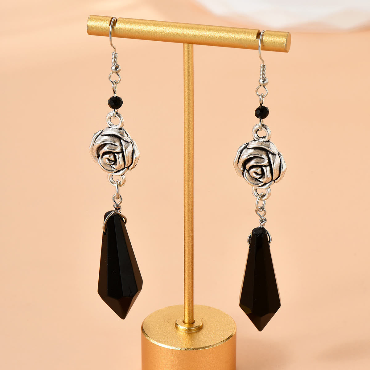 Olivenorma Obsidian Crystal Rose Drop Earrings