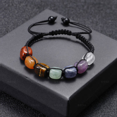 Olivenorma 7 Chakra Crystal Gemstone Bead Braided Wrap Men Bracelet