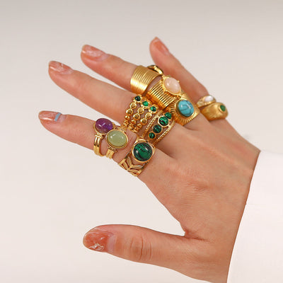 Olivenorma French Vintage Natural Stone Open Ring Set