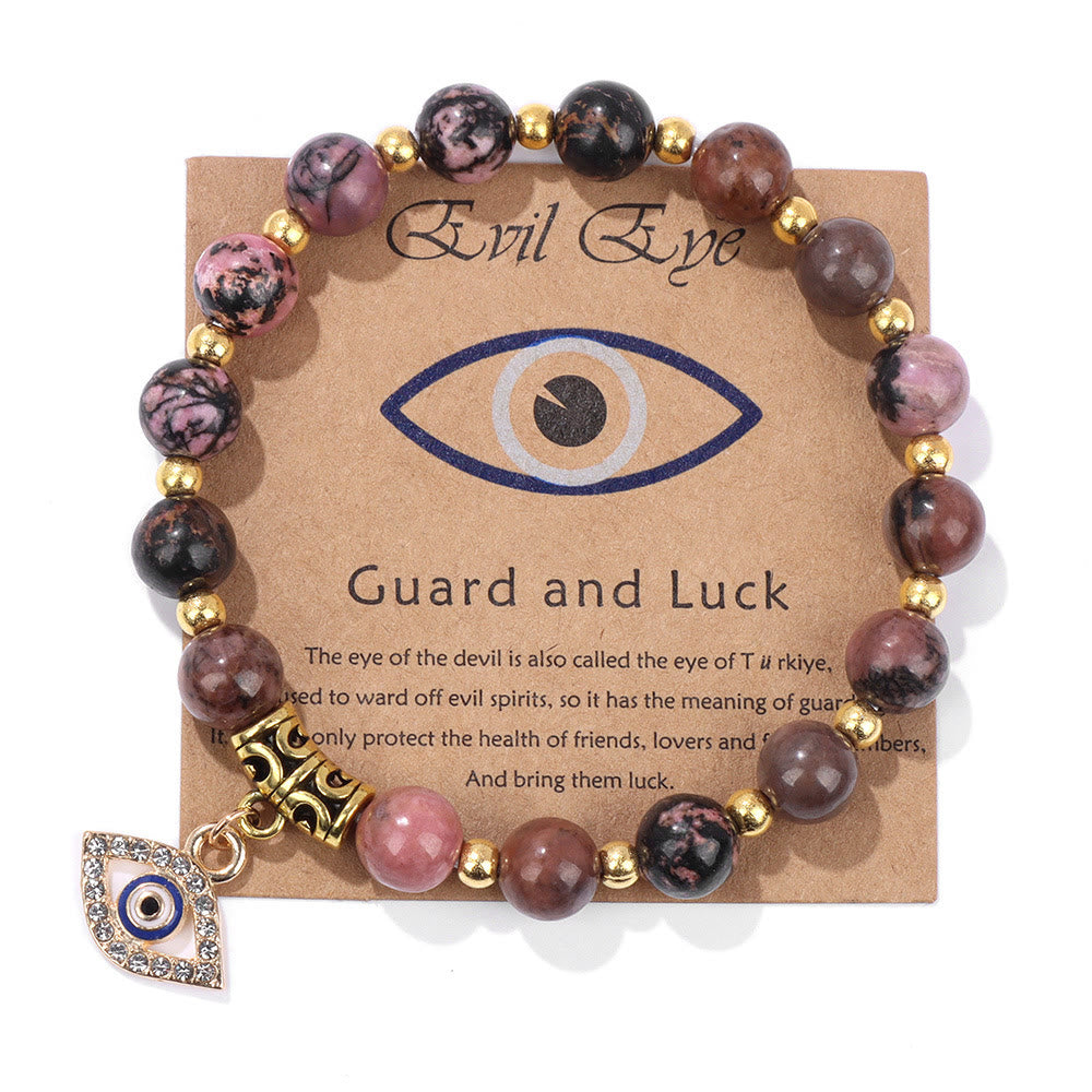 Olivenorma Natural Stone Bead Evil Eye Pendant Bracelet