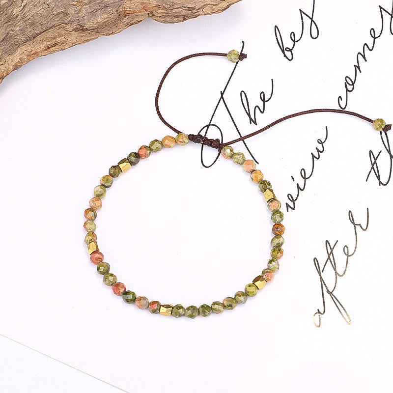 Olivenorma Faceted Unakite Beaded Braided Adjustable Bracelet