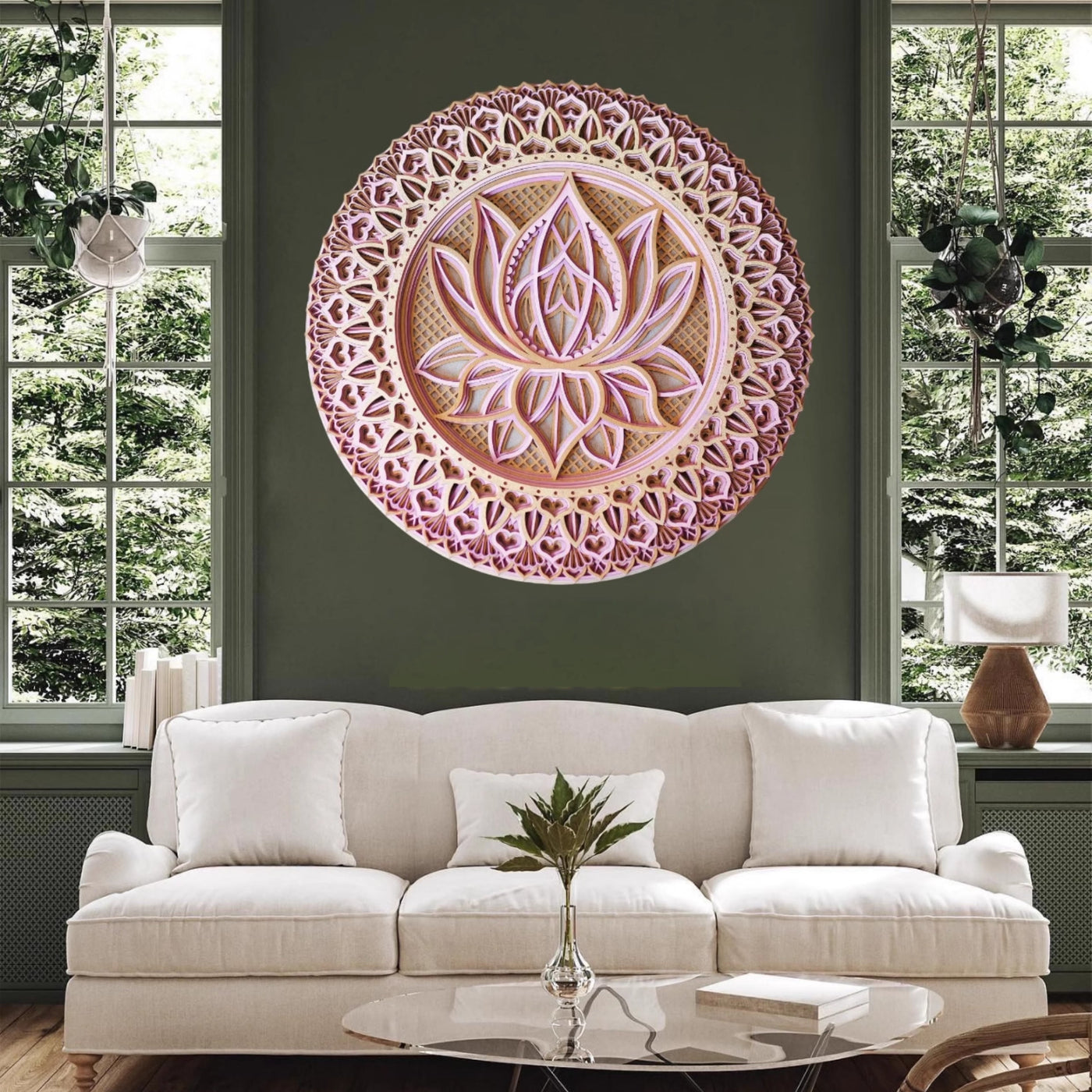 Olivenorma Pink Lotus Mandala 3D Engraving Wall Decor