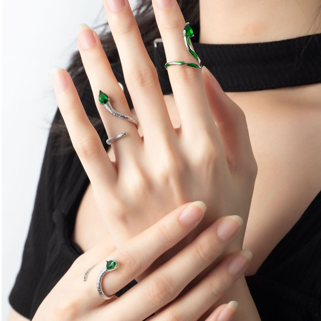 Olivenorma Emerald Snake Knuckle Cuff Ring