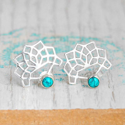 Olivenorma Natural Turquoise Lotus Flower Stud Earrings