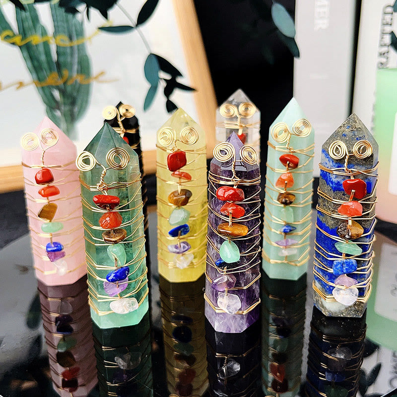 Olivenorma Seven Chakra Crystal Tower Point Wire Wrapped