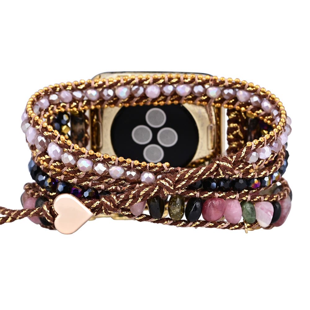 Olivenorma Strawberry Quartz Obsidian Apple Watch Strap Wrap Bracelet