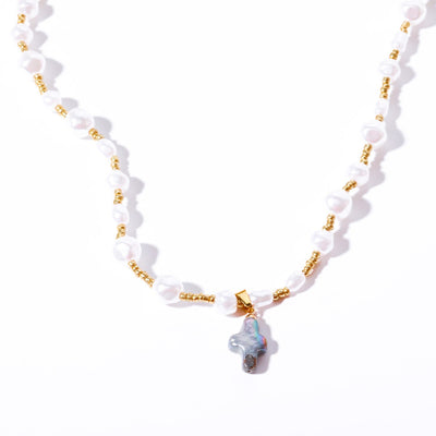 Olivenorma Freshwater Pearl Cross Pendant Necklace