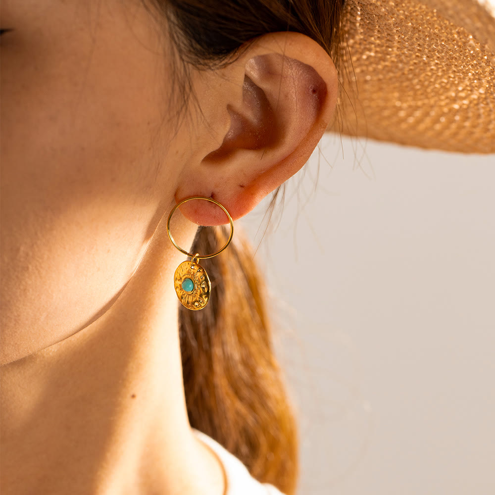 Olivenorma Turquoise Sodalite Gold Titanium Steel Earrings