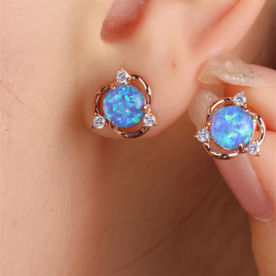 Olivenorma Opal Small Round White Zircon Stud Earrings