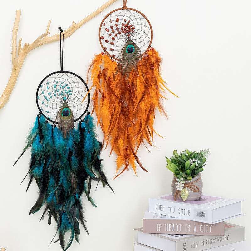 Olivenorma Red Agate Turquoise Peacock Feather Dream Catcher - image 7