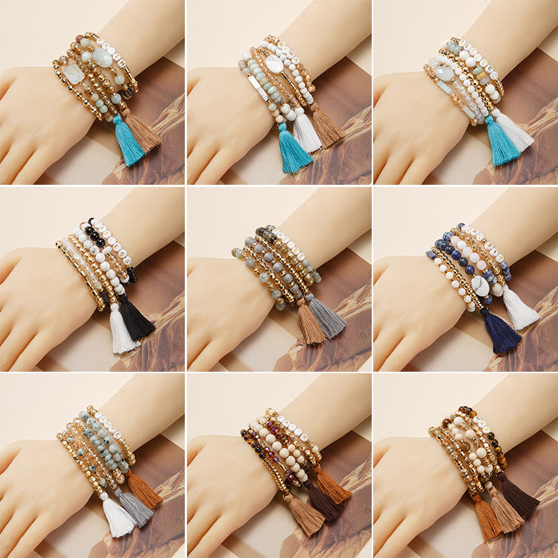 Olivenorma Set of 6 Engraved Natural Crystal Bracelets