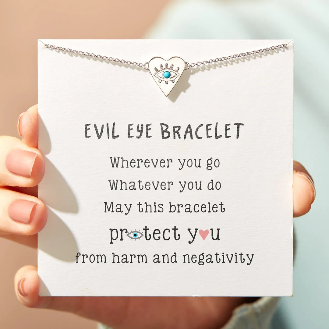 Olivenorma Heart Evil Eye Turquoise Thin Silver Bracelet