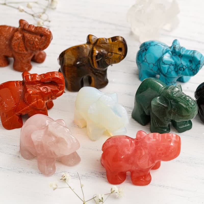 Olivenorma  Reiki Elephant Figurines Gemstone Decoration