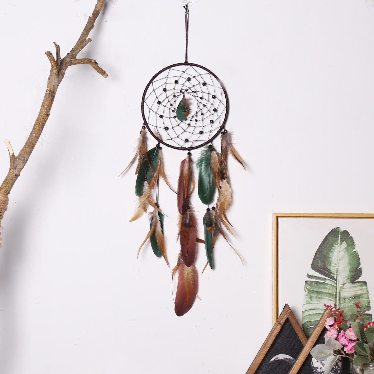 Olivenorma Black Onyx String Bead Triangle Feather Dream Catcher