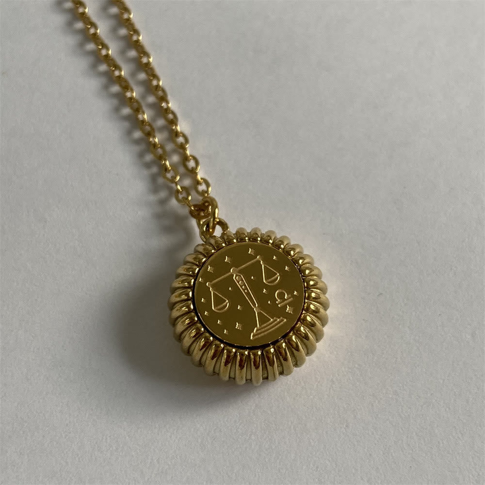 Olivenorma Zodiac Round Pendant 18k Gold Titanium Steel Necklace