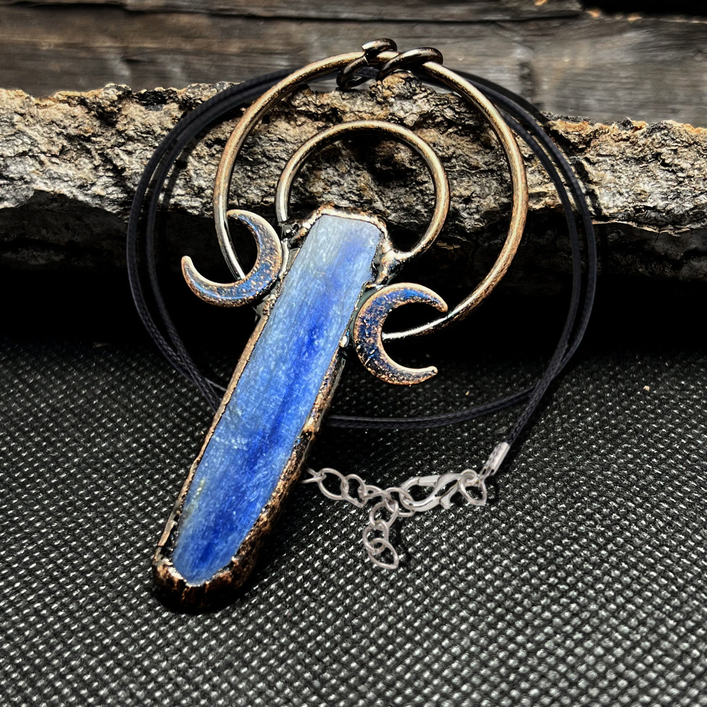 Olivenorma Kyanite Copper Double Moon Ring Pendant Necklace