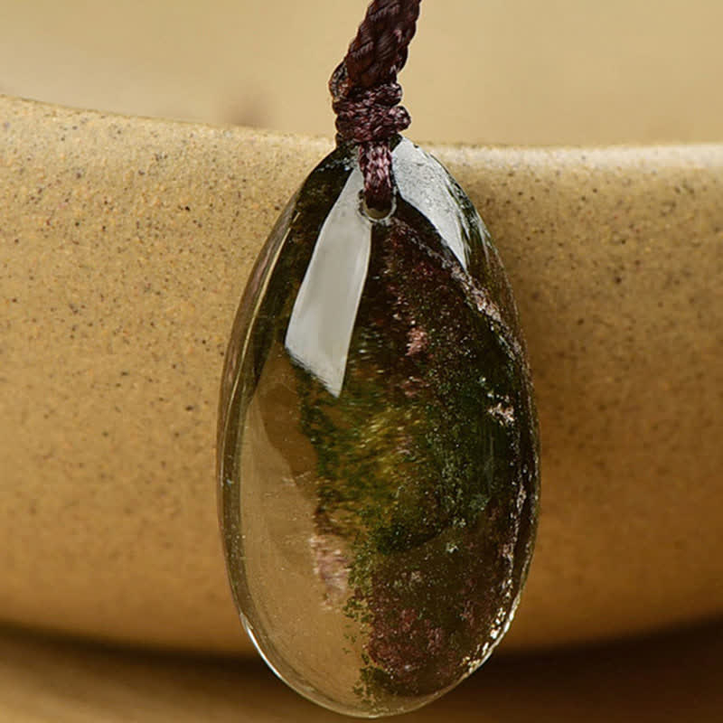 Olivenorma Natural Green Phantom Quartz Crystal Necklace