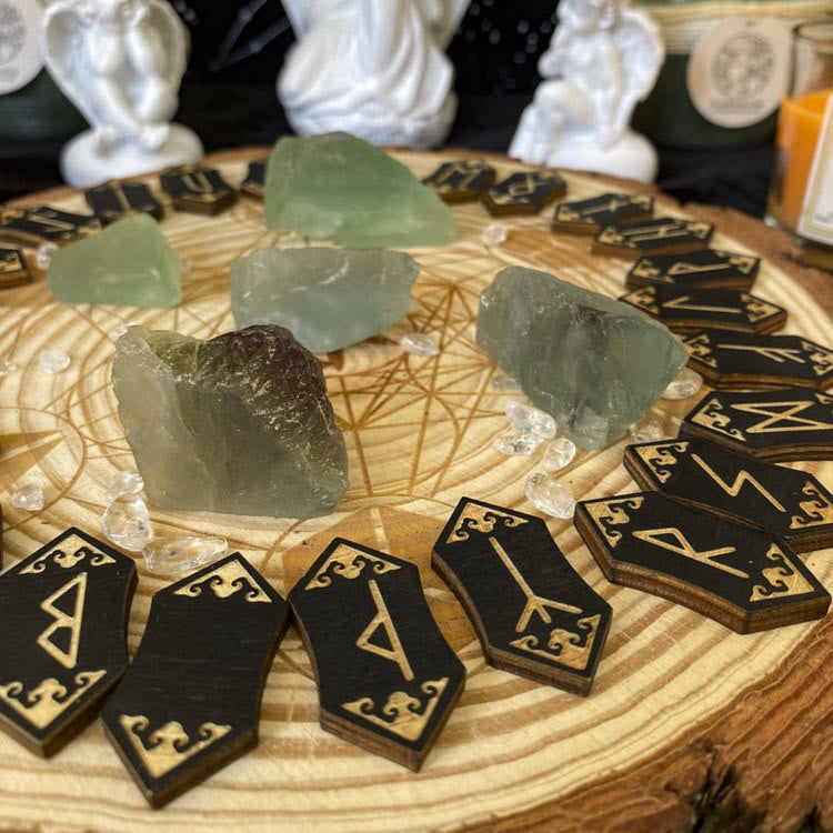 Olivenorma Woodcut Rune Set Healing Alchemy Meditation Decor