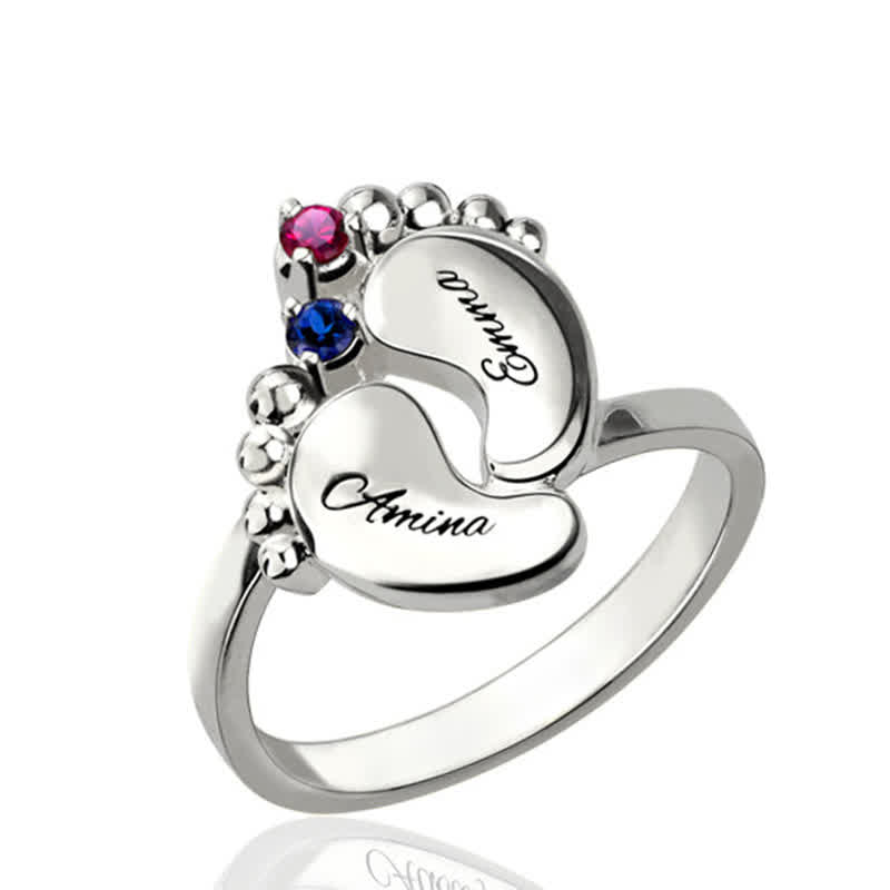 Olivenorma Creative Baby Feet Engraved Birthstones Ring