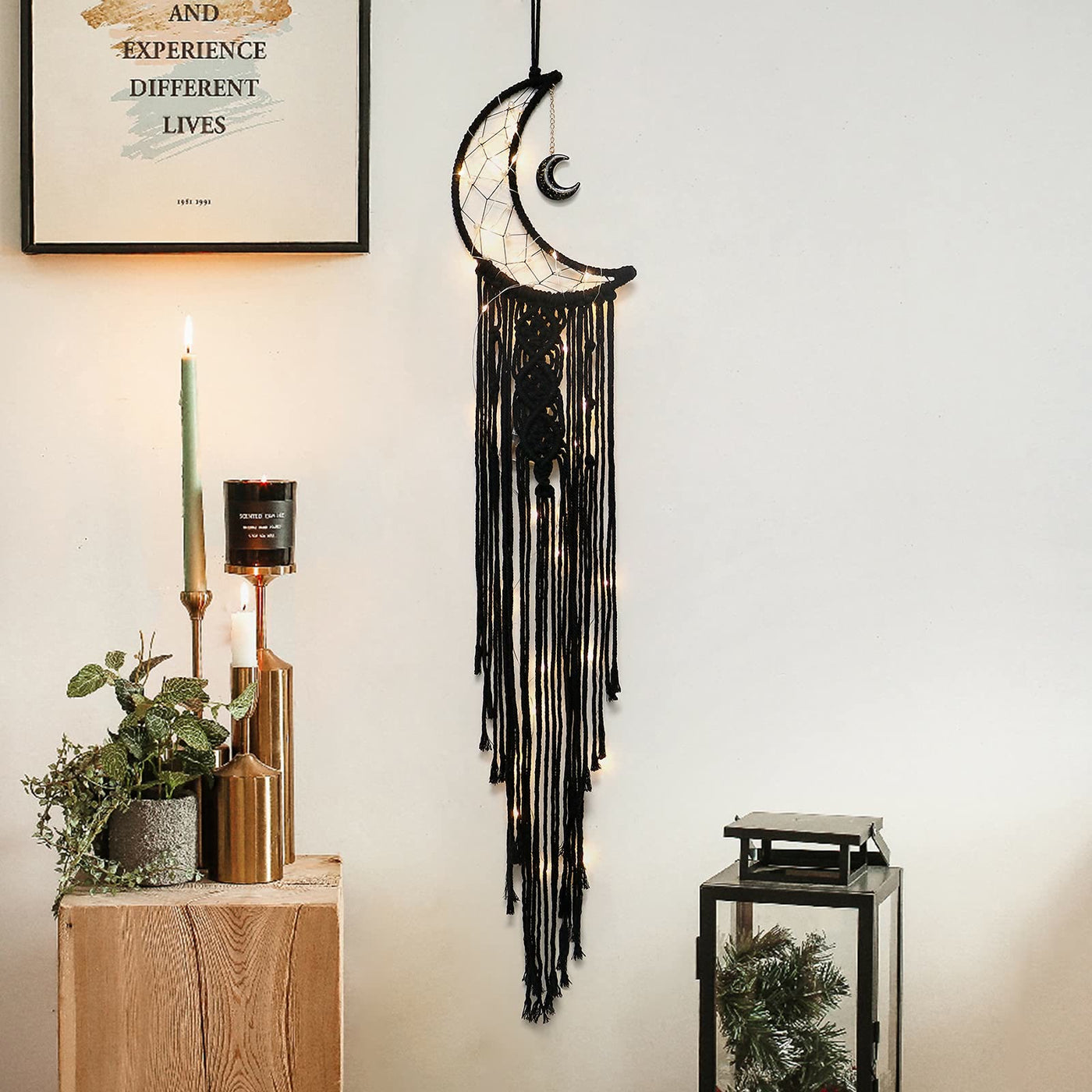 Olivenorma Black Onyx Moon Macrame Tassel Dream Catcher