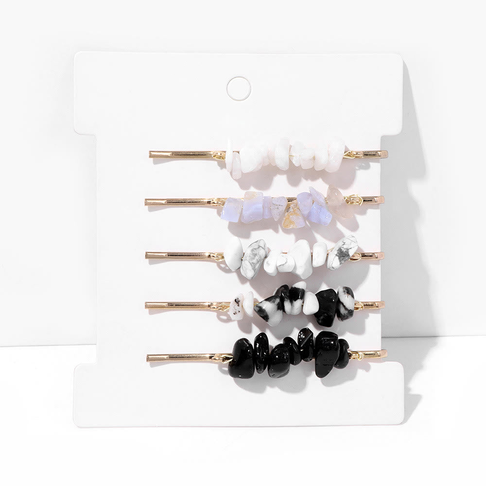Olivenorma 5Pcs Healing Crystal Hairpin - Clear Crystal&Moonstone&White Turquoise&Snowflake Obsidian&Obsidian - image 20