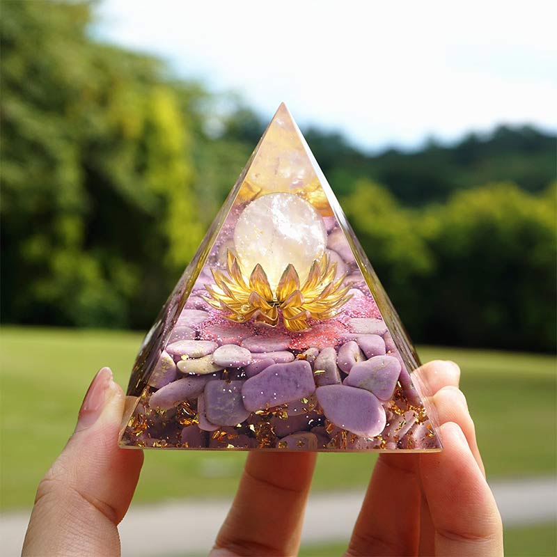 Olivenorma Lepidolite With Rose Quartz Healing Orgone Pyramid