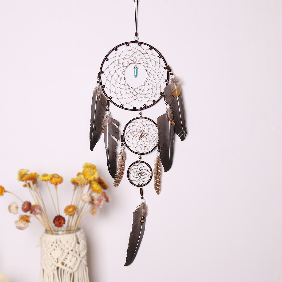 Olivenorma Turquoise Crystal Triple Feather Dream Catcher