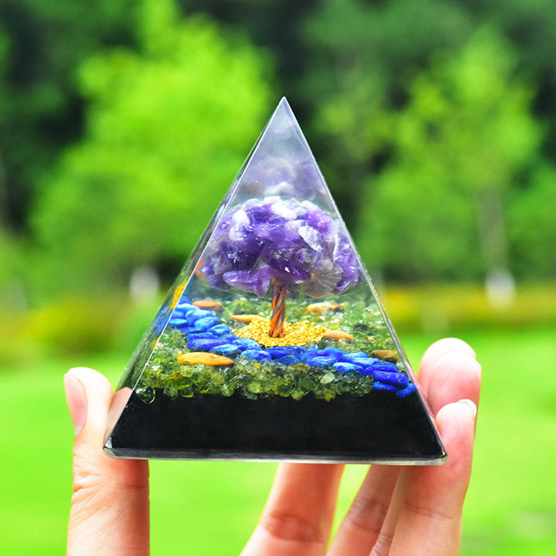 Olivenorma Amethyst Peridot Obsidian Lapis Lazuli Tree Of Life Orgone Pyramid